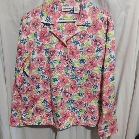 Breckenridge Women’s Size XLarge Button Dwn  Floral Denim Blazer no holes - Picture 1 of 6